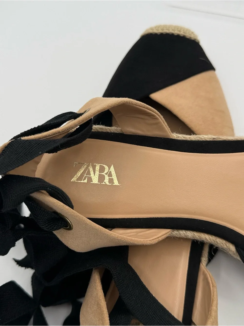 ZARA Women's Two-Tone Black Beige Suede Lace Up Espadrilles Size 9 - Picture 10 of 10